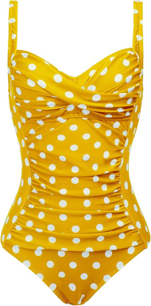 Joyaria Womens Retro One Piece Swimsuit Tummy Control Slimming Bathing Suit Ruched Swimwear(Size ... | Amazon (US)