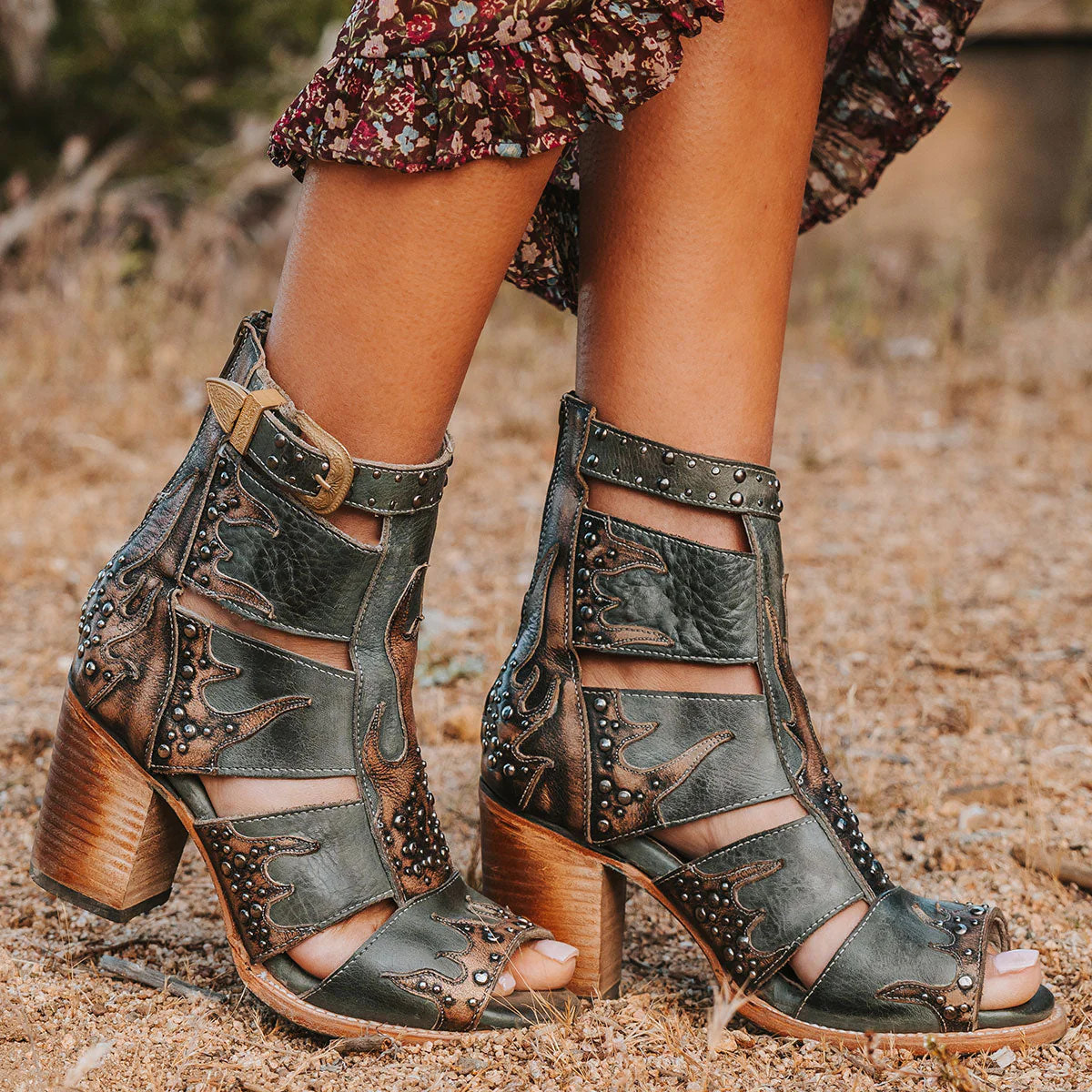 BROOKE Women's Western Exclusive Studded Leather Sandal Blue | Freebird Stores | Shop Women's Blu... | Freebird