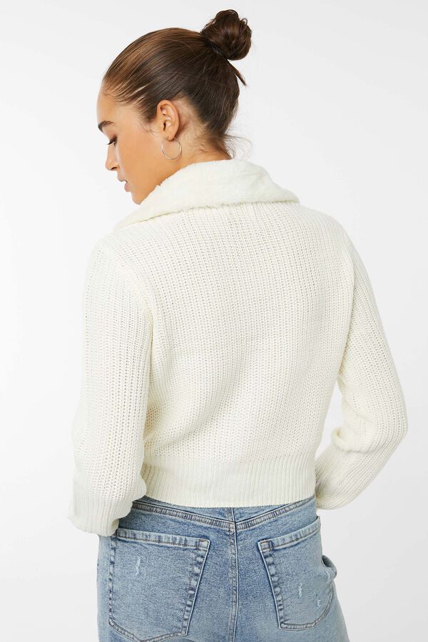 Cable Cardigan with Faux Fur Collar | Ardene
