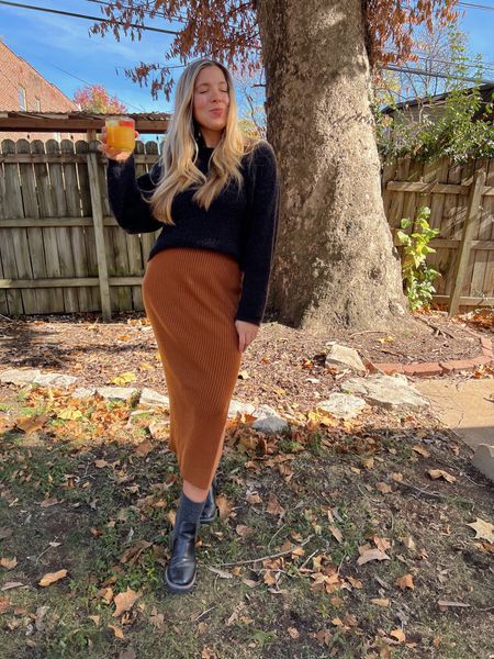 Linking a similar skirt and boots! Fall outfits, sweater skirt, fall style 

#LTKunder100 #LTKSeasonal #LTKunder50
