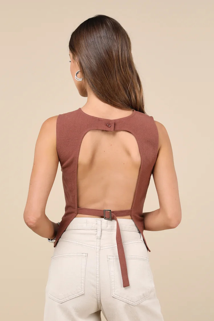 Modern Inclination Brown Linen Backless Tank Top | Lulus