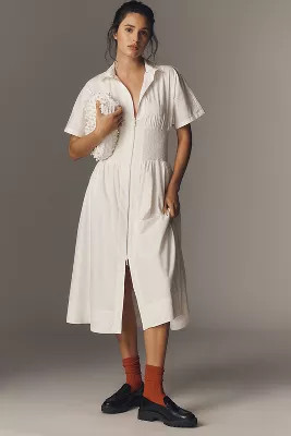 The Tommie Short-Sleeve Smocked Front-Zip Shirt Dress | Anthropologie (US)