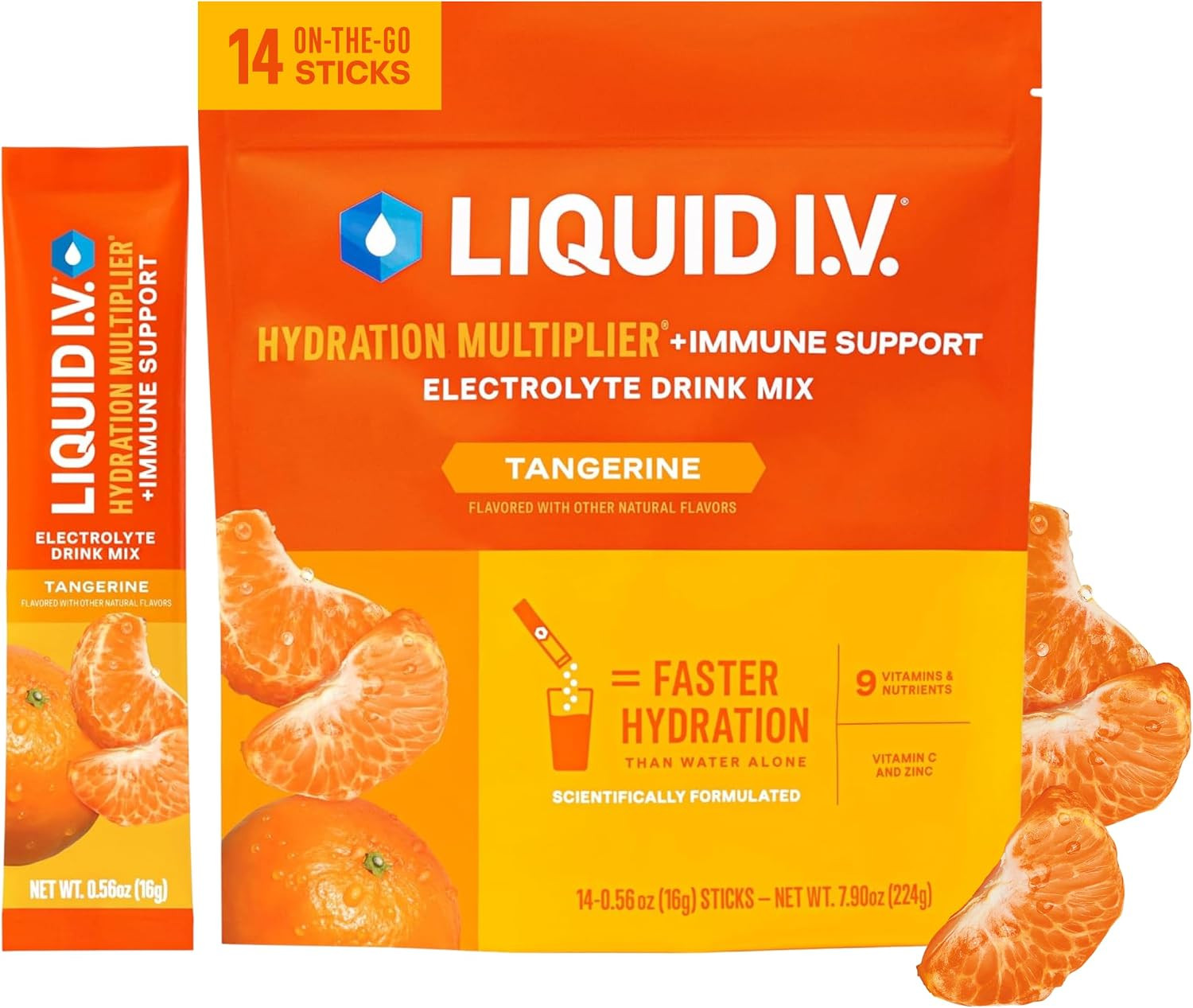 Liquid I.V. Hydration + Immune Electrolytes, Tangerine, 14 Count | Amazon (US)