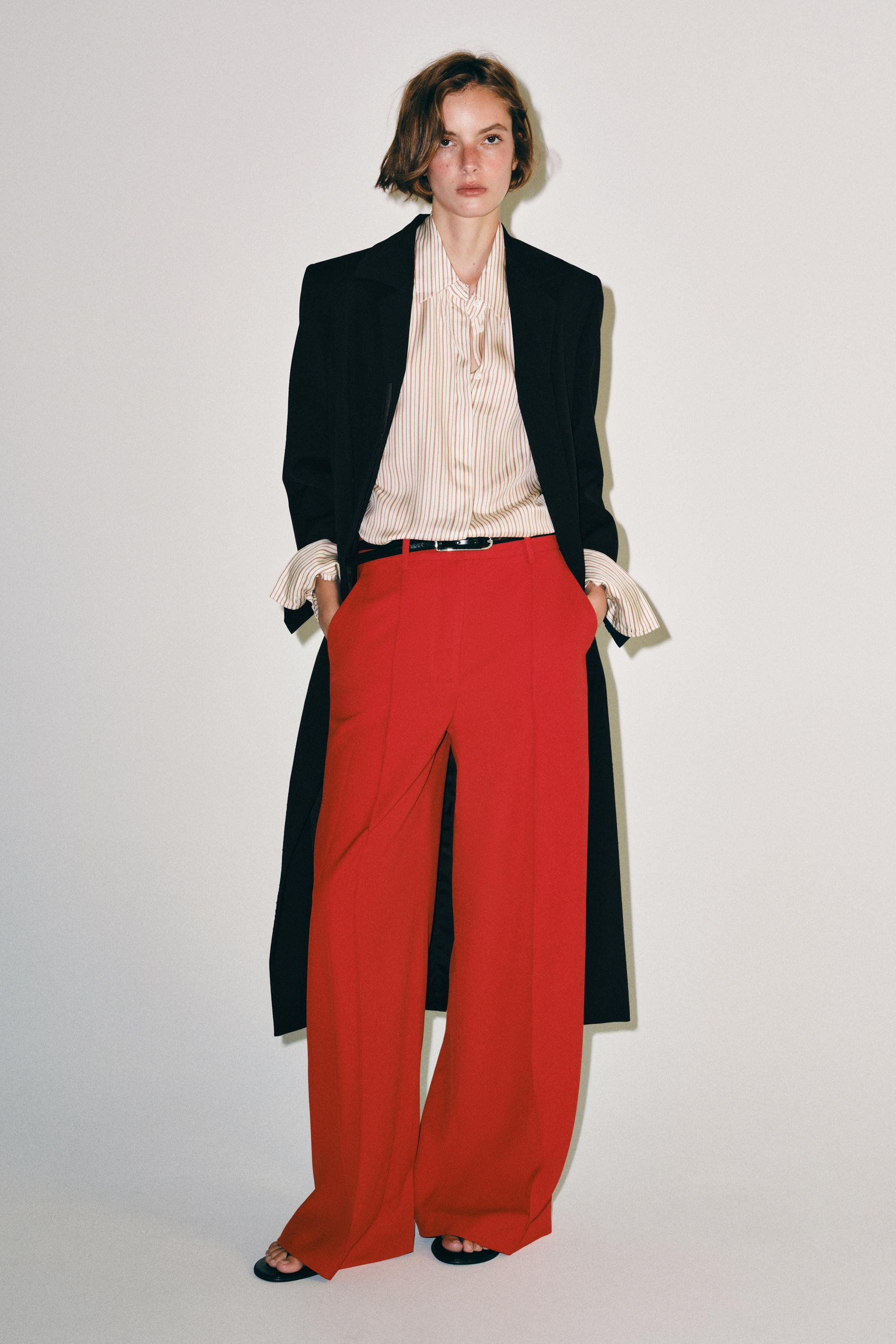ZARA WOMAN COLLECTION. Trousers made with 24% viscose yarn. Mid-rise with belt loops. Hidden side... | Zara US