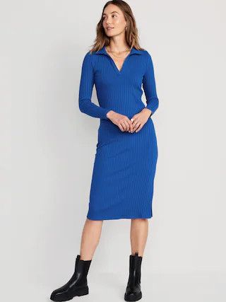 Fitted Rib-Knit Midi Polo Dress for Women | Old Navy (US)