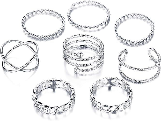 FINETOO 8 PCS Simple Knuckle Midi Ring Set Vintage Plated Gold/Silver for Women/Girl Finger Stack... | Amazon (US)