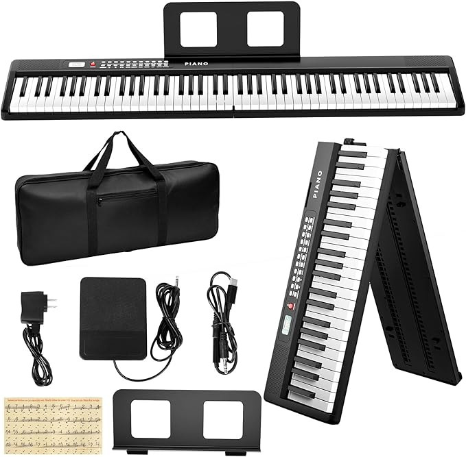 Electronic Piano keyboard,Foldable Full Size 88 Key Digital Pianos with Power Adapter,Pedal,Sheet... | Amazon (US)