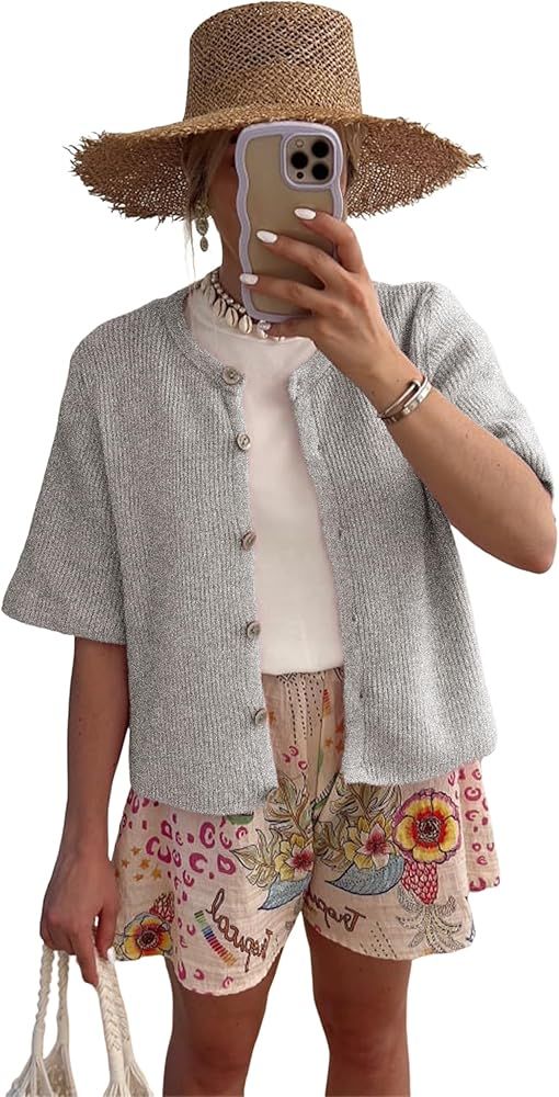 SCUSTY Women's Lightweight Cardigan Short Sleeve Button-Down Summer Cardigan Sweater | Amazon (US)