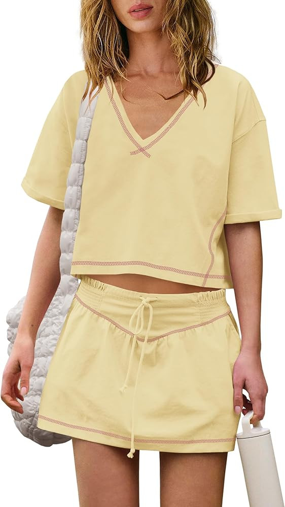 Panadila Womens Workout Set 2 Piece Outfits Skirt Set Matching Sets Crop Tops and Skirt with Shor... | Amazon (US)