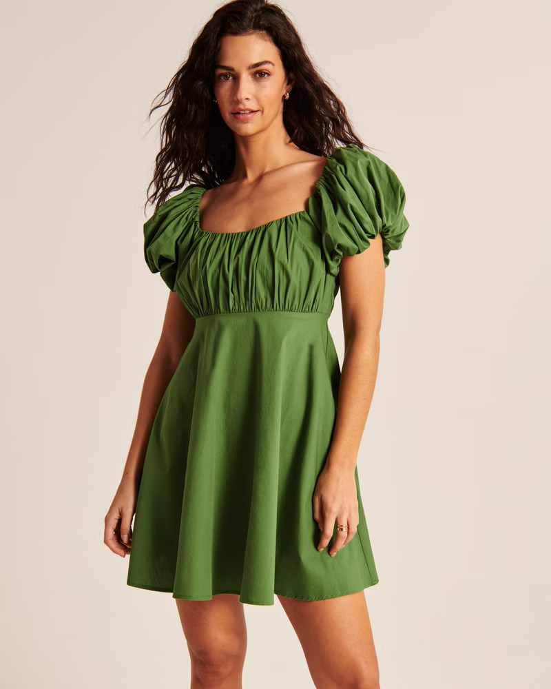 Poplin Puff Sleeve Mini Dress | Abercrombie & Fitch (US)