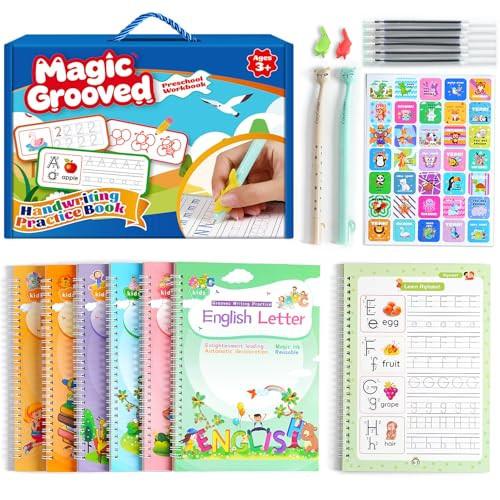 CosyCorner Magical Handwriting Workbooks Handwriting Practice Magic Copybook, Handwriting Aid Magic Pen Reusable Copybook Grooves Template Design for Children (6) | Amazon (US)