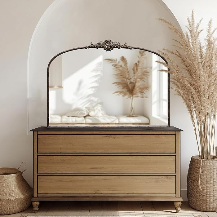 Besdomus Vintage Arched Black Mirror: 40"x29" Large Arch Antique Wall Mounted Mirror - Baroque Tr... | Amazon (US)