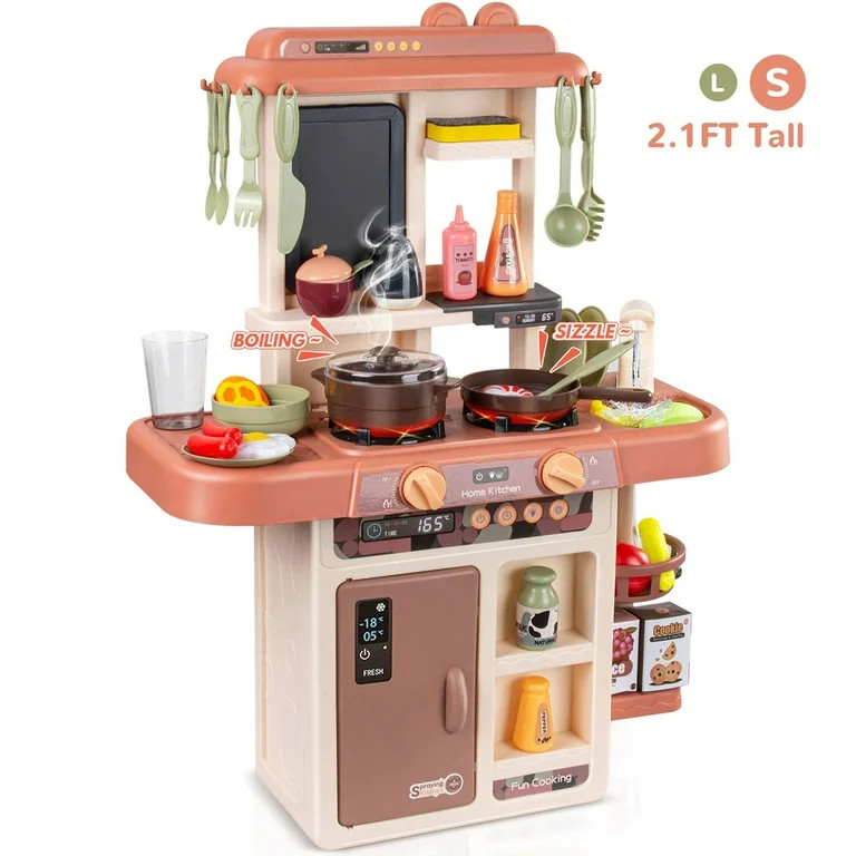 Wisairt Play Kitchen Set for Kids, 2.1FT Tall Toy Play Kitchen w/ Realistic Lights Sounds Simulat... | Walmart (US)