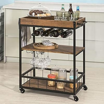Haotian Bar Serving Cart Home Myra Rustic Mobile Kitchen Serving cart,Industrial Vintage Style Wo... | Amazon (US)
