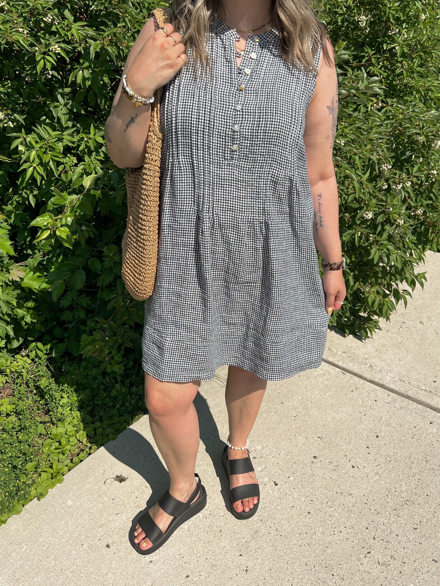 Simple summer ootd! Wearing L in the gingham dress. I’m a 9.5-10 shoe and wear a 10 in the crocs sandals (Canadian link under “similar products”)

#LTKsummer #LTKmidsize #LTKdresses