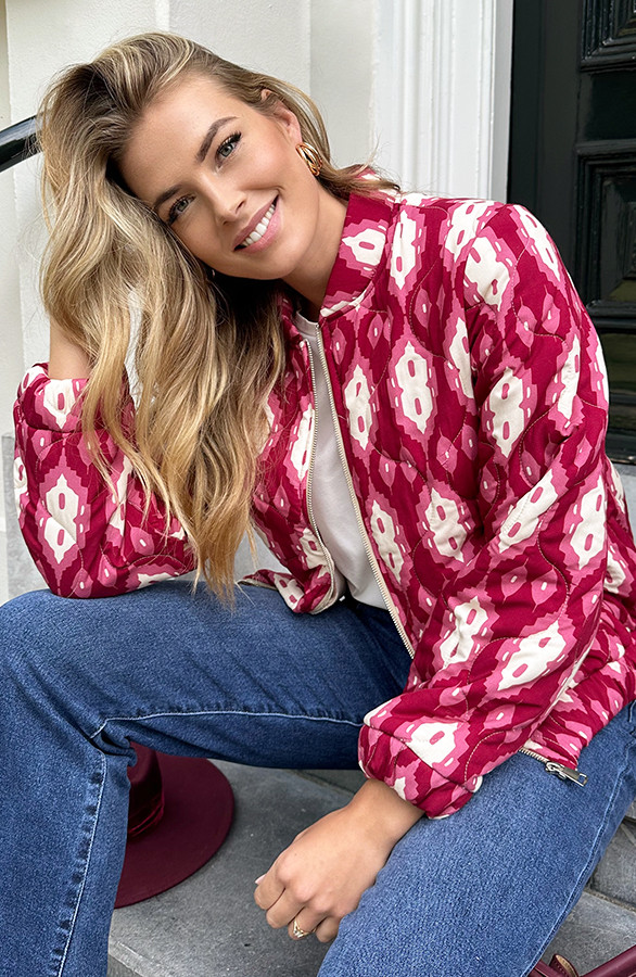 Bomber Jacket Classic Print Burgundy | The Musthaves (NL)