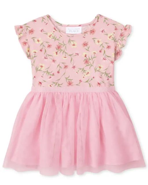 Baby And Toddler Girls Floral Knit To Woven Dress - gum drop | The Children's Place