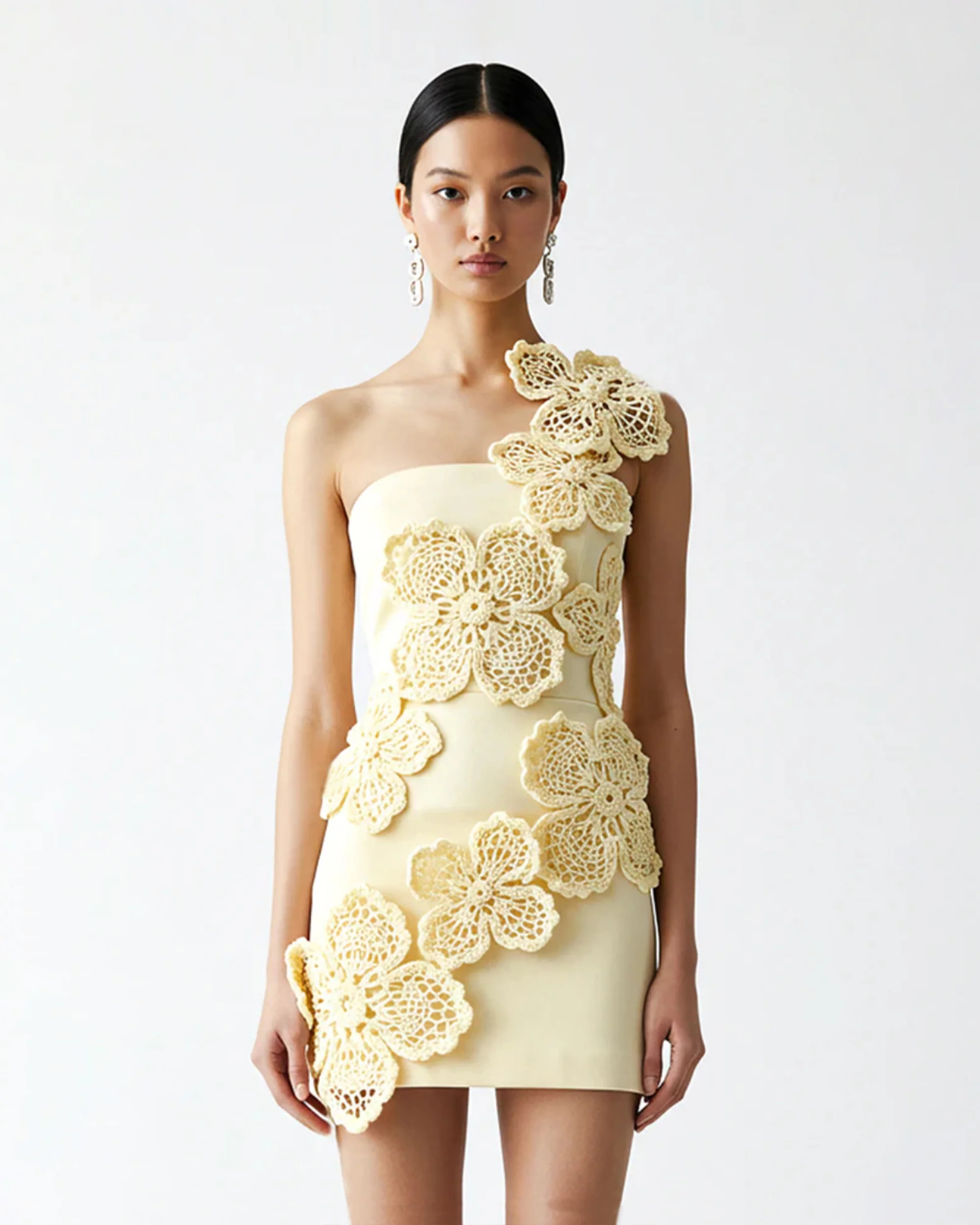 Crochet Floral Appliqué Mini Dress - Yellow | JW PEI US