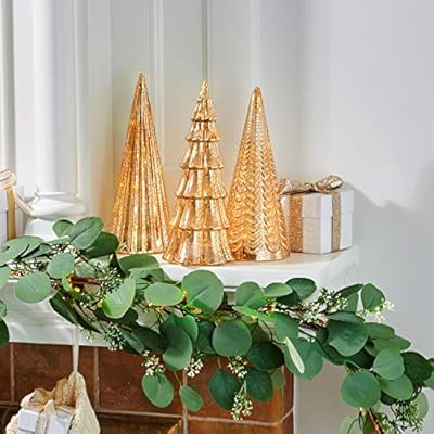 Mercury Glass Christmas Tree Decoration - Set of 3 Assorted Trees with Fairy Lights, 10 Inch Tall... | Amazon (US)