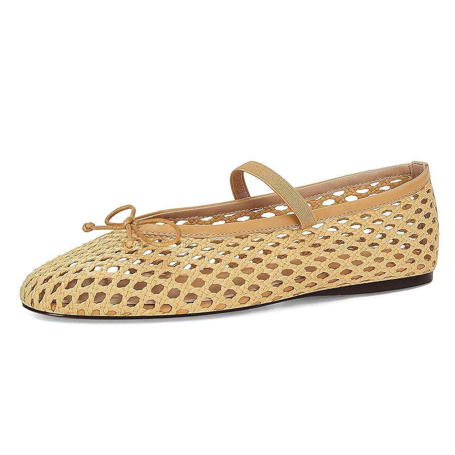 Woven Ballet Flats for Women Cute Raffia Mary Janes Bow Elastic Strap Summer Straw Comfortable Ca... | Amazon (US)