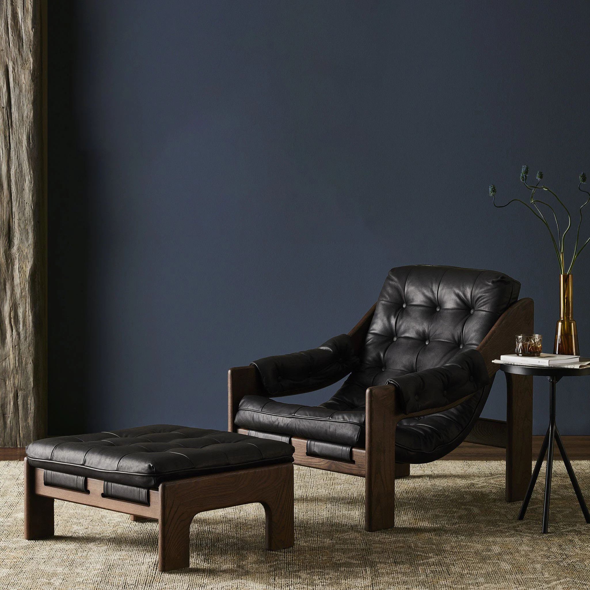 Four Hands Halston Chair & Ottoman in Heirloom Black | The Addison West