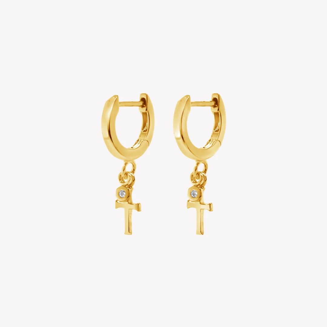 Calvary Cross Huggie Hoop Earrings | Rizen