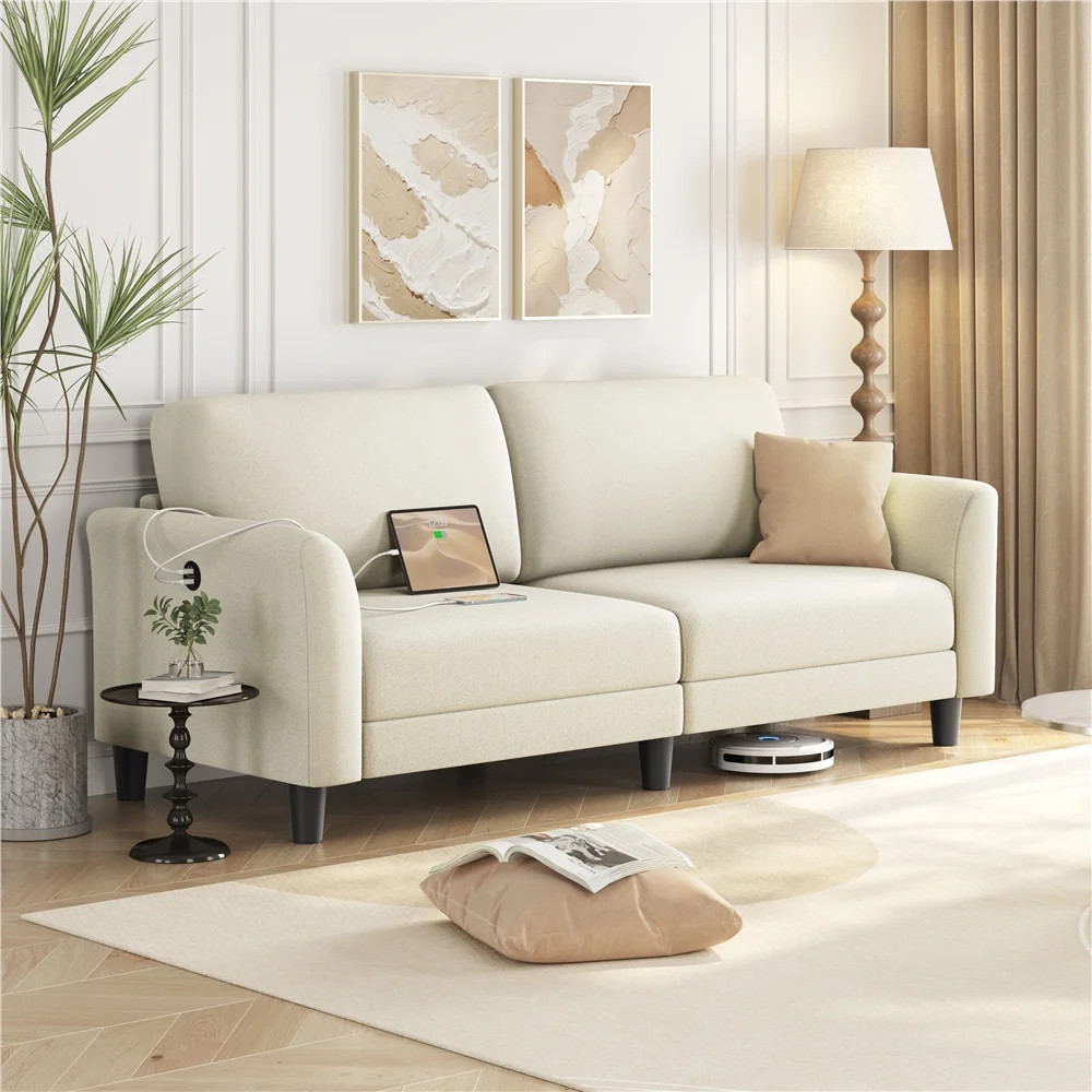 Alden Design 2-Seater 67"W Upholstered Sofa with USB Charging Ports for Living Room, Beige | Walmart (US)
