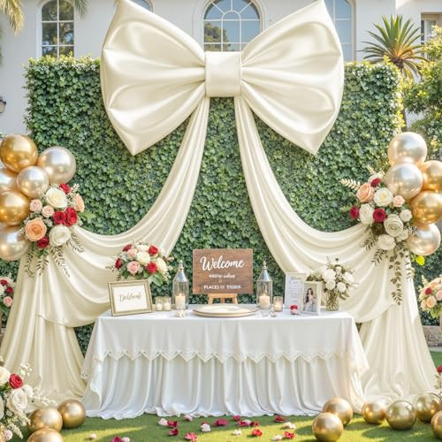 Big Beige Bow Backdrop Party Decorations Beige Bow Decor 48x24x120 Inches Giant Bow Birthday Party Backdrop for Wedding Baby Shower Bridal Shower Photography Coquette Room Decor | Amazon (US)