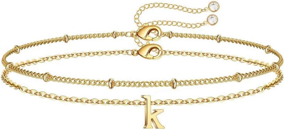 Memorjew Initial Bracelets for Women, 14K Gold Plated Layered Initial Bracelets for Women Girls J... | Amazon (US)