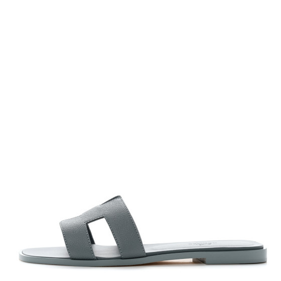 HERMES Epsom Oran Sandals 37.5 Gris Antarctique | FASHIONPHILE (US)
