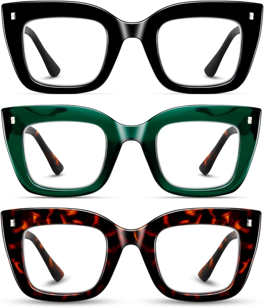 Hubeye 3 Pack Oprah Style Reading Glasses Oversized Readers Blue Light Blocking Computer Eyewear ... | Amazon (US)