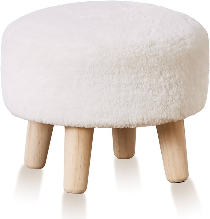 Cpintltr Round Footstool Ottoman Rabbit Wool Mushroom Stool Solid Wood Stool Small Upholstered Ot... | Amazon (US)