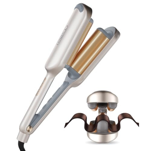 Curling Iron Hair Crimper Waver - TYMO ROVY Beach Waves Curling Wand, Ionic Deep Waver Hair Curler Tool with Ceramic 3 Barrel for Women, Dual Voltage, Anti-Scald, Easy to Use, Elegant Gold, 1.25 Inch | Amazon (US)