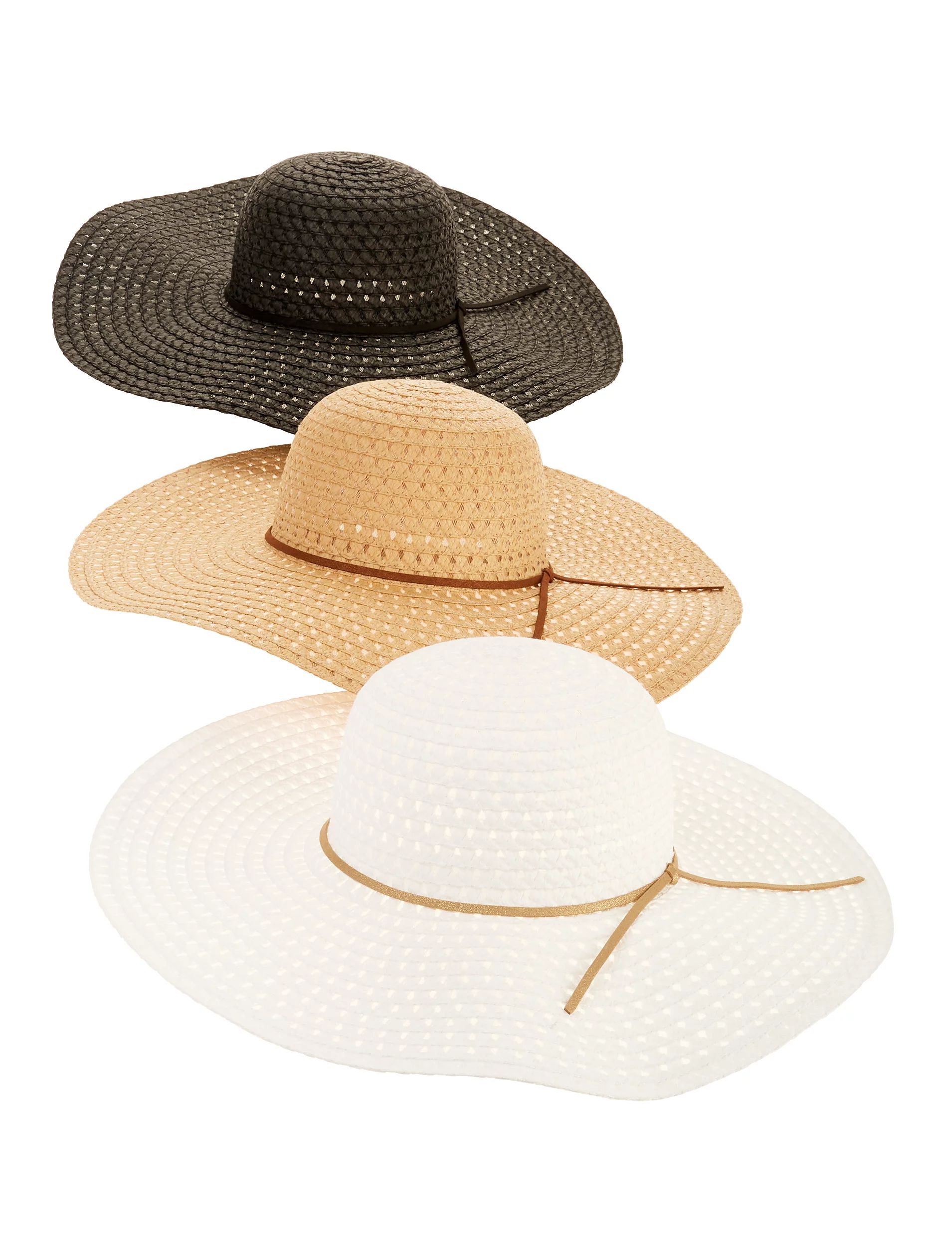 Time and Tru Women's Straw Floppy Hat 3-pack | Walmart (US)