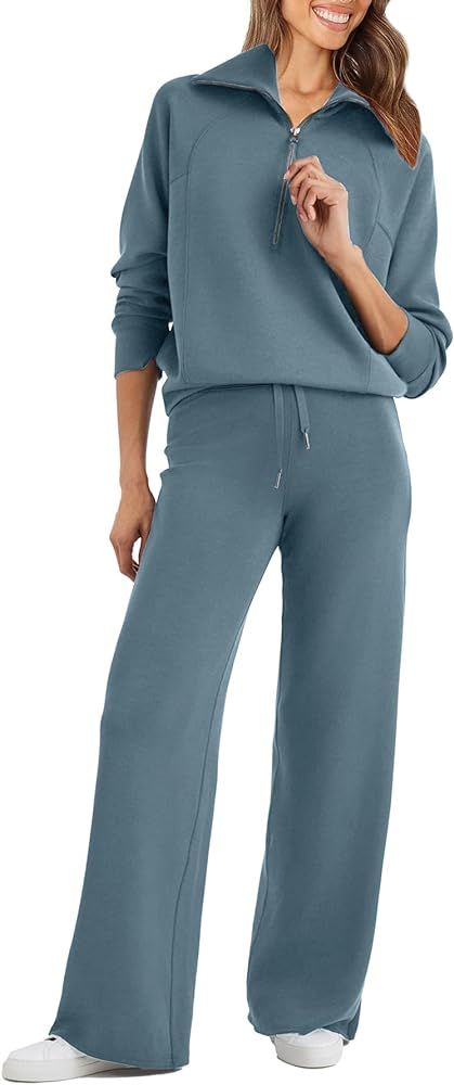 Glamaker Womens 2 Piece Outfits Sweatsuit Set Oversized Half Zip Sweatshirt Wide Leg Sweatpants L... | Amazon (US)