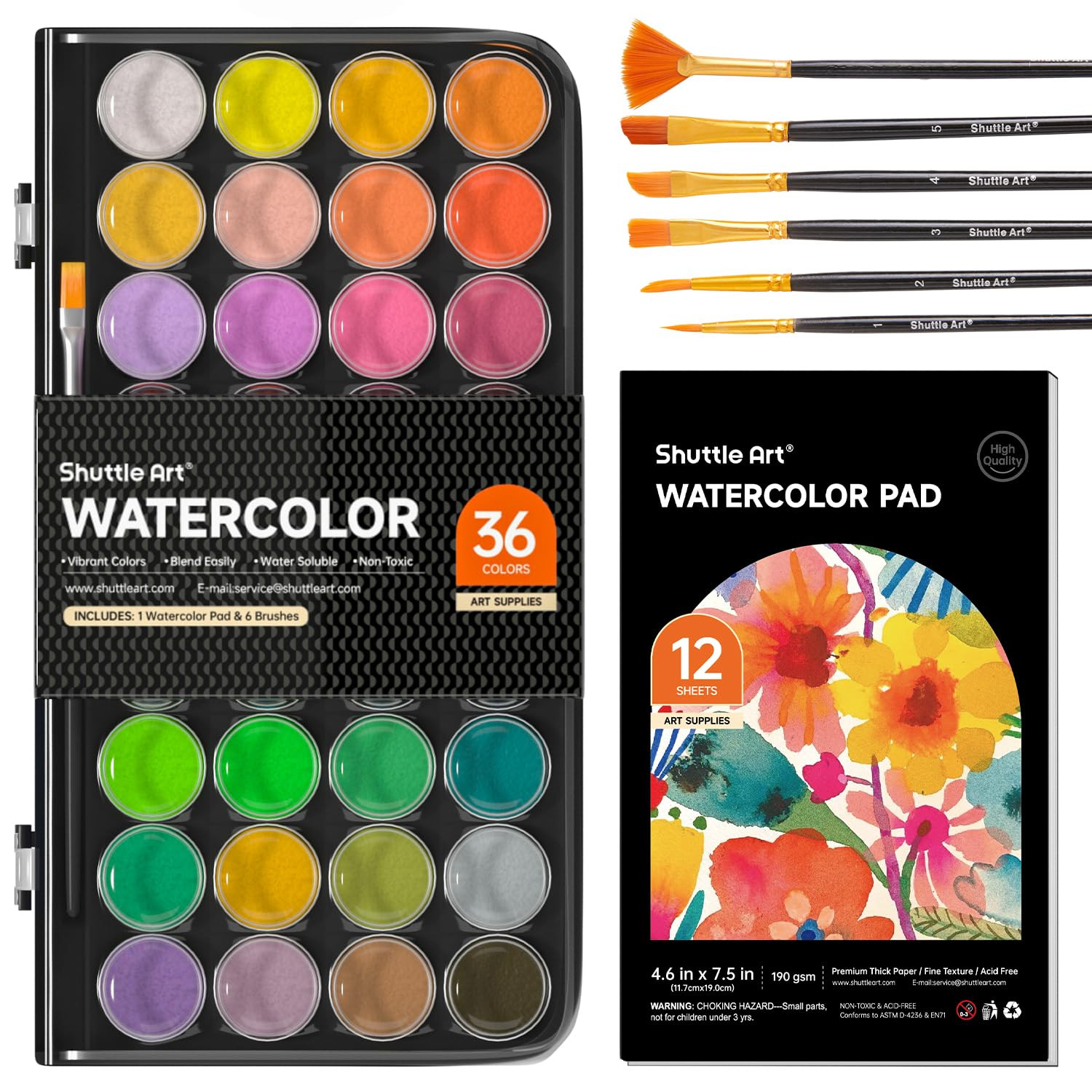 Shuttle Art 43 Pack Watercolor Paint Set, 36 Colors Watercolor Paint Pan Set with 6 Brushes and 1... | Amazon (US)