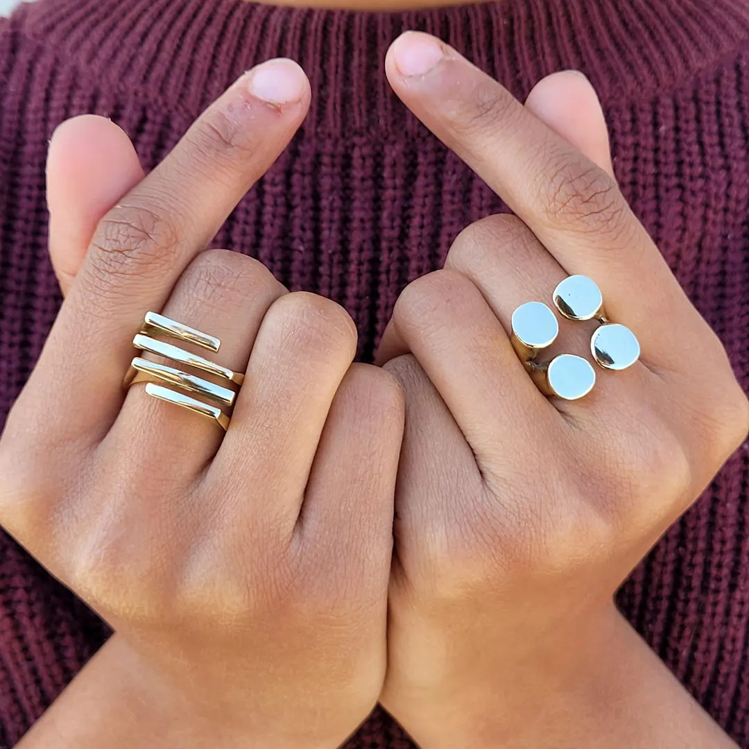 Chunky Brass Statement Ring Set: Adjustable Gold Tone Boho Jewelry | Etsy (Global)
