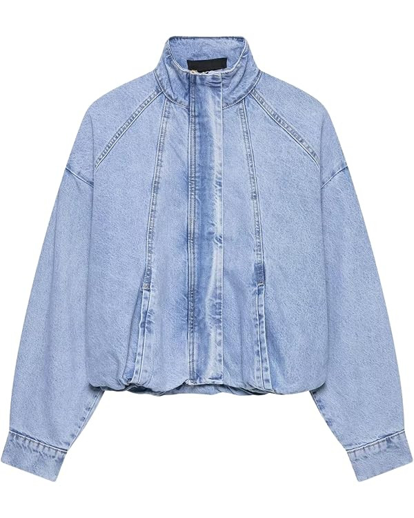 Chevara Women\u2019s Cropped Denim Bomber Jacket Casual Light Wash Stand Collar Long Sleeve Zip U... | Amazon (US)