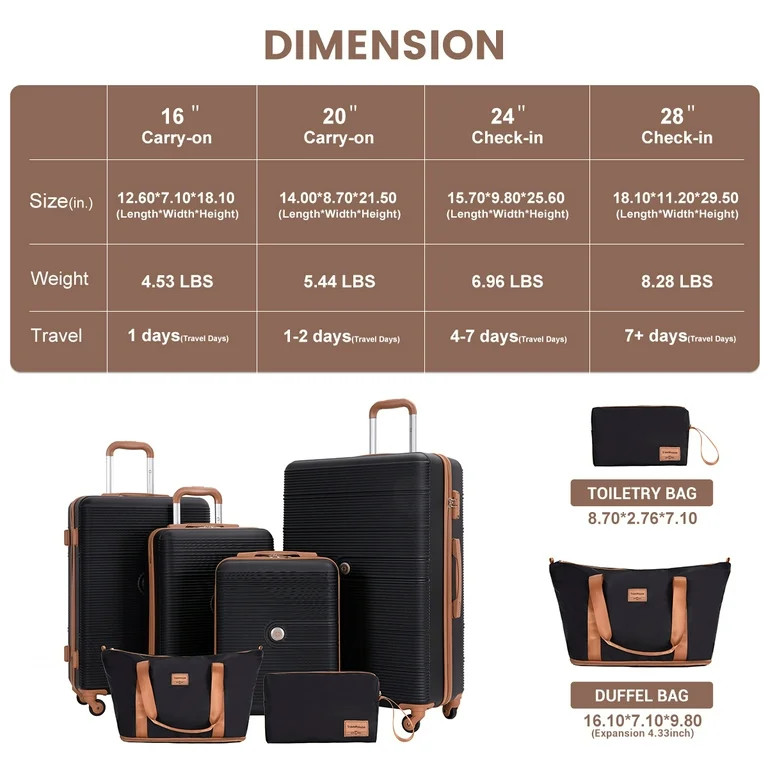 Travelhouse 6 Piece Hardshell Luggage Set Hardside Lightweight Suitcase with TSA Lock Spinner Whe... | Walmart (US)