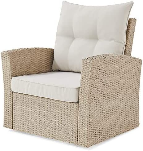 Alaterre Furniture Bolton Furniture Canaan All-Weather Wicker Outdoor Armchair with Cushions, Cre... | Amazon (US)