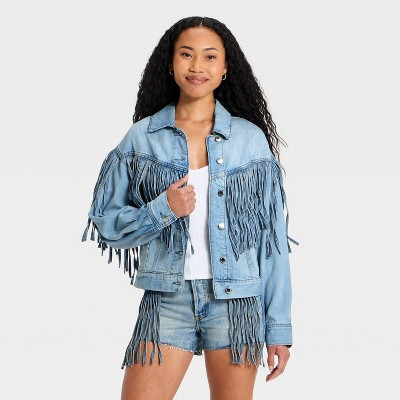 Women's Fringe Denim Jacket - Universal Thread™ Light Wash L | Target