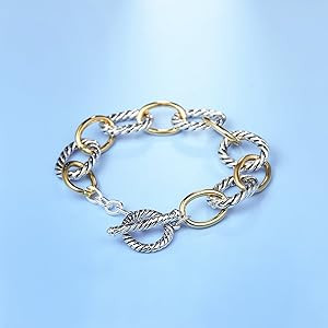 UNY JEWEL Twisted Cable Wire Link Chain Bracelet Two Tone Designer Brand Inspired Women Jewelry V... | Amazon (US)