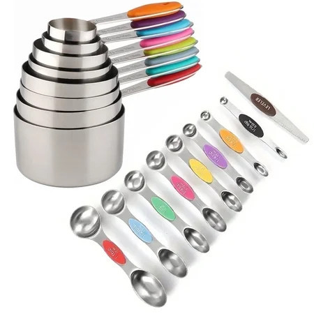 Measuring Cups and Spoons Set, 17-Piece Stainless Steel Magnetic Double-Headed Spoons with Engraved Measurements and Leveler for Cooking & Baking | Walmart (US)
