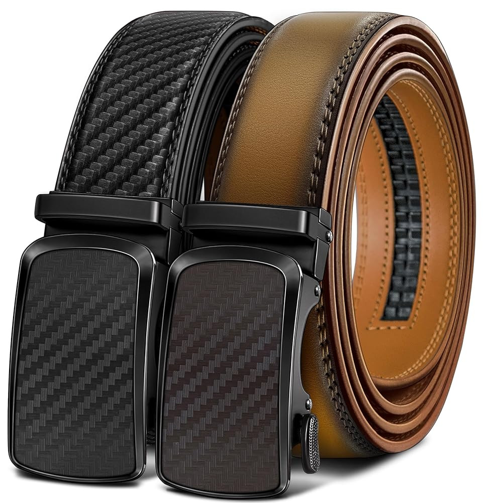 BULLIANT Men's Ratchet Belt 2 Pack-Click Leather Belt Adjustable for Men Gift 1 3/8-Cut for Perfe... | Amazon (US)