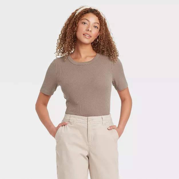 Women's Short Sleeve Ribbed T-Shirt - A New Day™ | Target
