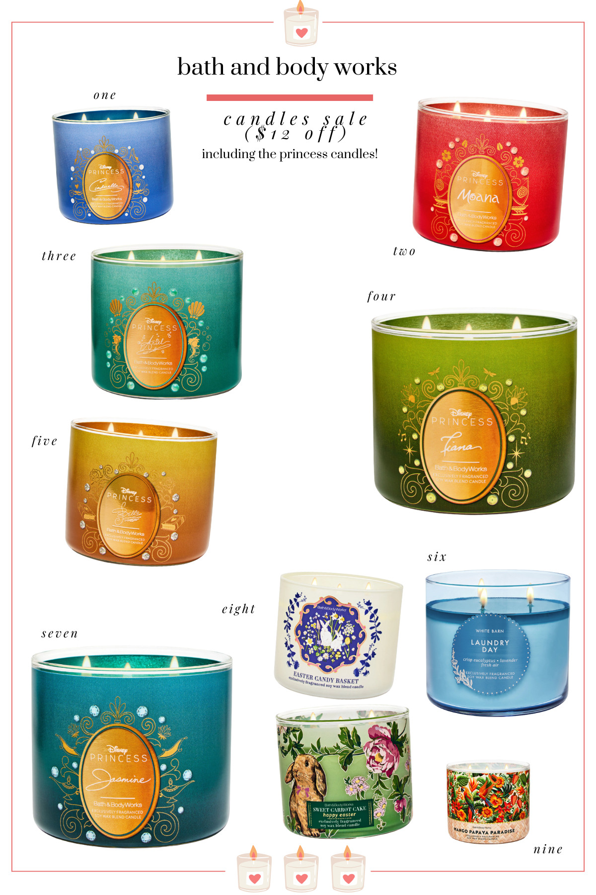 Bath and Body Works has a STELLAR candle sale: all 3 wick candles are $14.95 ($12 off) including the Disney Princess candles..... 

 #LTKHome #LTKSaleAlert