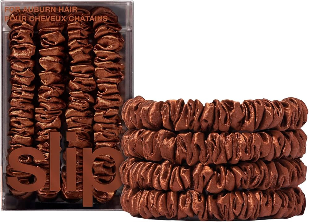 slip Silk Skinny Scrunchies - Auburn | Set of 4 Skinny Scrunchies | 100% Mulberry Silk, Anti-Crea... | Amazon (US)