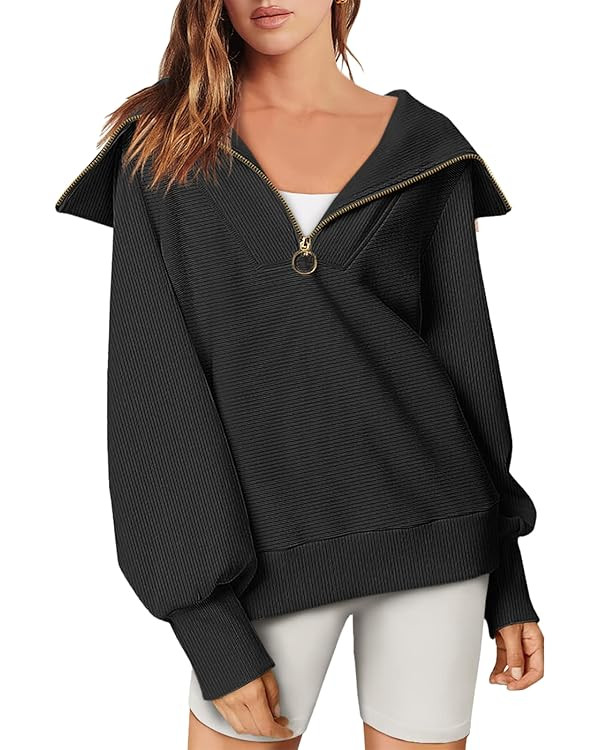 ANRABESS Womens 2023 Fall Fashion Oversized Quarter Zip Pullover Sweatshirts Hoodie for Teen Girl... | Amazon (US)
