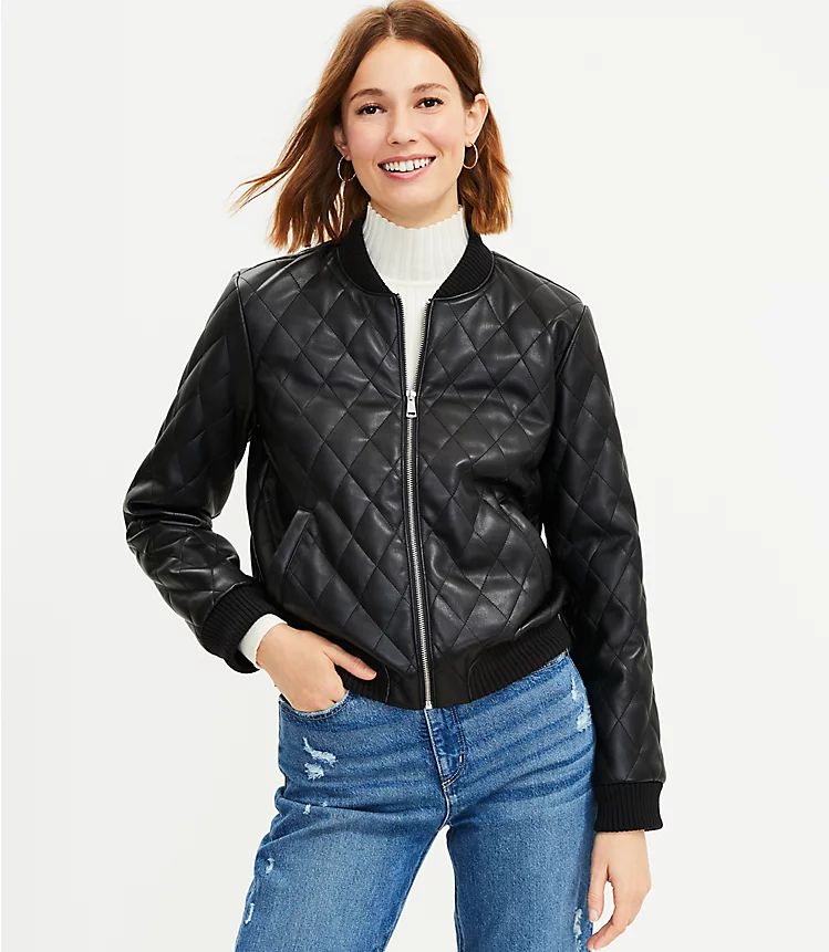Quilted Faux Leather Bomber Jacket | LOFT