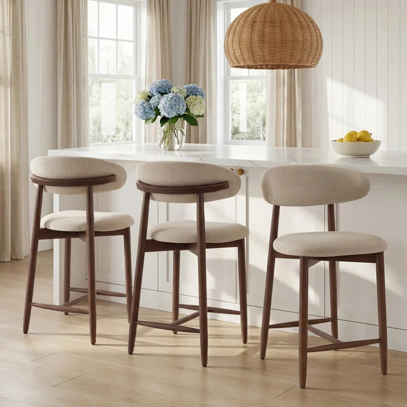 Upholstered Counter Height Bar Stool with Solid Wood legs | Wayfair North America